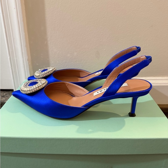 Aquazzura Royal Blue Satin Slingback Heels - Picture 6 of 9